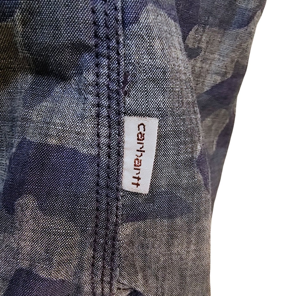 Carhartt Bue Camo Button Down Casual Shirt Top Outdoors Fall Winter Outdoors - M - Picture 9 of 11
